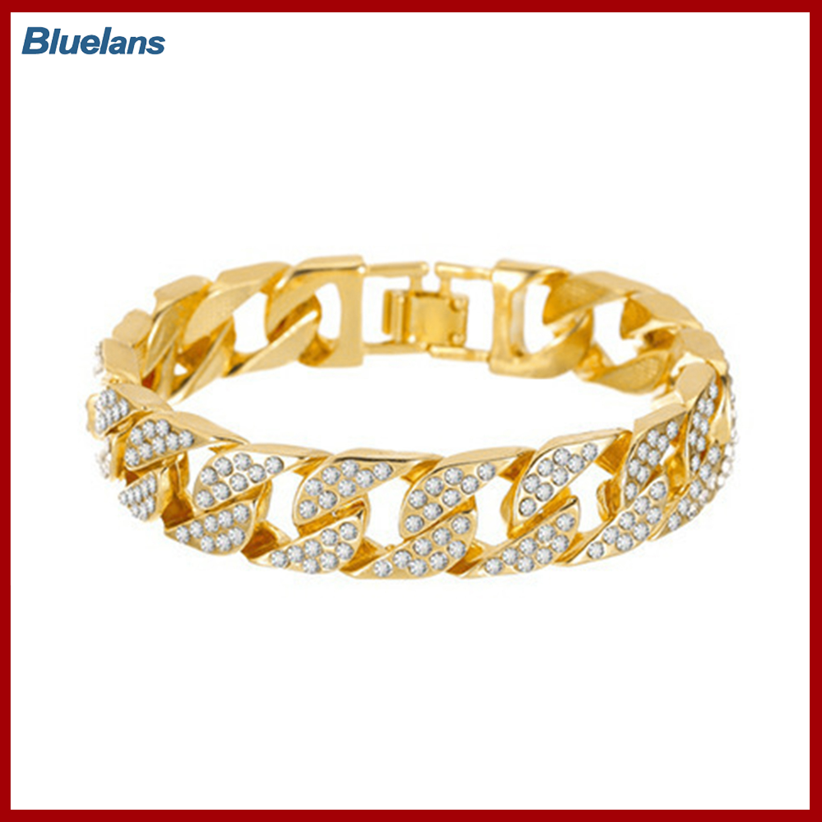 Bluelans®Vòng đeo tay dạng lắc phóng đại Rhinestone dát mạ điện hình học không dễ rỉ sét trang trí dạo phố nữ cá tính dày vòng đeo tay mắt xích trang sức nữ