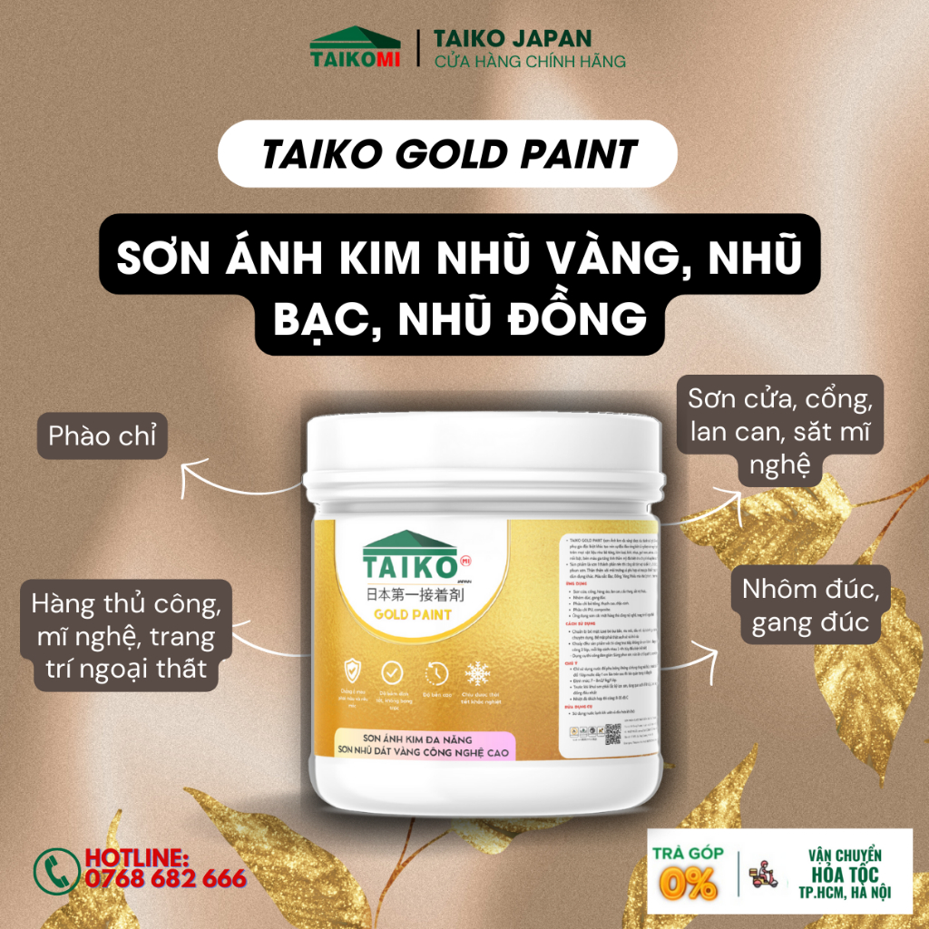 Sơn Nhũ Đồng Nhũ Vàng Ánh Kim Cao CấpTrang Trí Ngoại Thất Hệ Nước An Toàn Bền Màu / TAIKOMI GOLD PAI