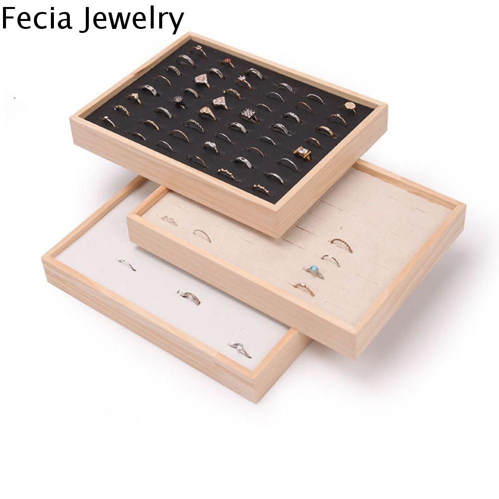 FECIA 48 ô Khay Nhẫn gỗ Nhung Tinh tế Khay trưng bày bông tai Ngăn kéo hình tròn Hộp đựng trang sức Vòng giữ bông tai Bàn