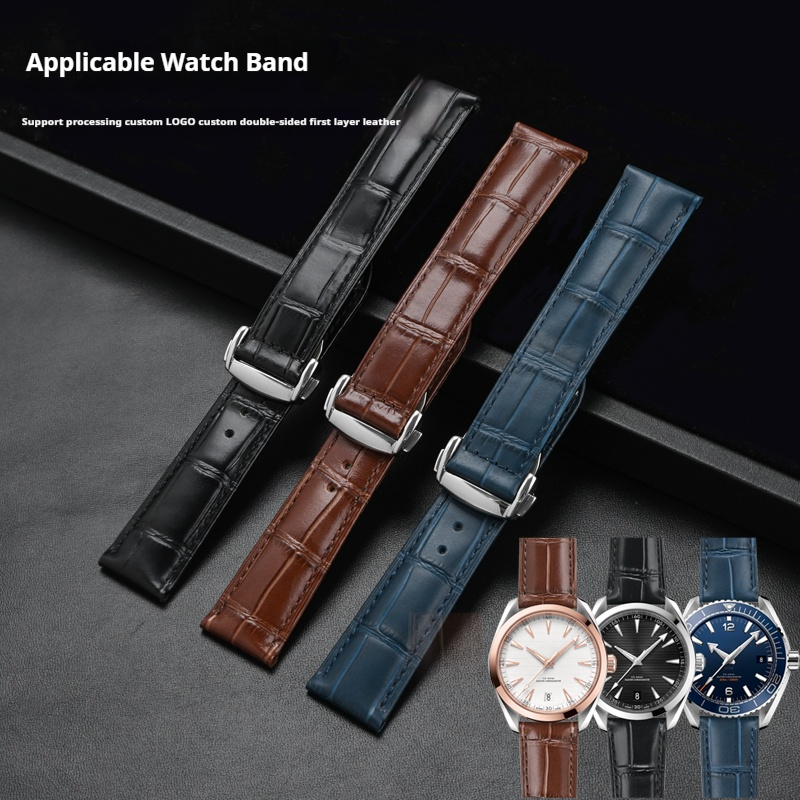  Dây đeo bằng da chính hãng cho Omega Seamaster speedmaster gấp bằng thép không gỉ khóa Calfskin Dây đồng hồ vòng đeo tay 19mm 20mm 21mm 22mm 
