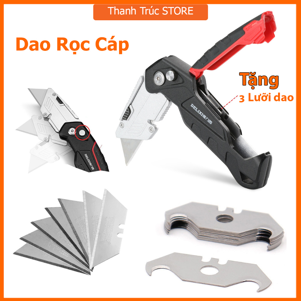 Dao rọc cáp đa năng dlx gấp gọn tiện ích chống va đập lưỡi dao rọc cáp siêu sắc thay lưỡi siêu nhanh có tặng lưỡi sơ cua