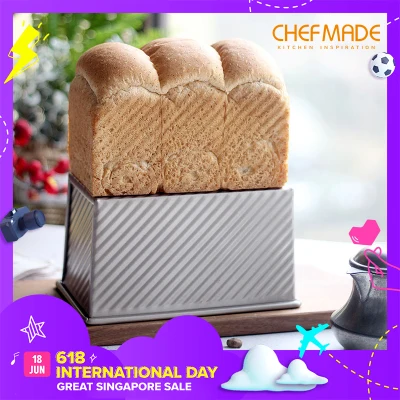 CHEFMADE Toast Mold Baking Tool Toast Box Sliding Cover Corrugated Toast Box Baking Mold 450g Loaf Pan with Lid Non-Stick Bakeware Bread Toast Mold with Cover Bread Pan for Baking Bread Pan Bread Tin for Homemade Cakes Breads