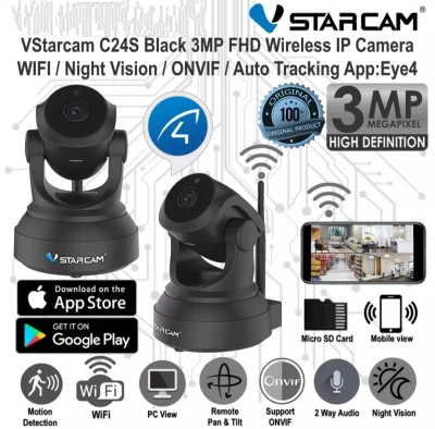 Vstarcam C24S Black WIFI IP Cam 3MP FHD, Auto Tracking (Upgraded Vision) Apps: Eye4