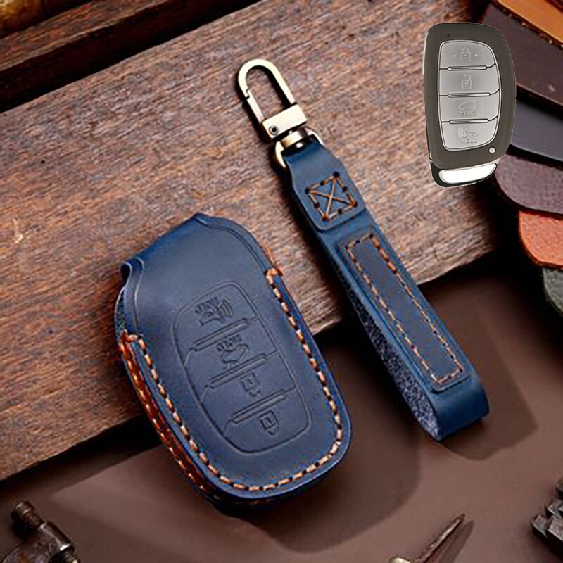 Genuine Leather Car Key Case Cover Fob Shell For 2013 2014 2015 Hyundai Santa Fe Sonata XL Ix35 XL Ix45