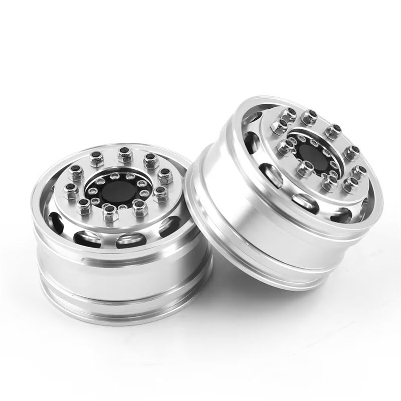 (LAYC) Metal Front Rear Wheel Rim Hubs for Tamiya Truck 1/14 RC Tractor Trailer Cargo Car Wheels Tires,Front 25Mm Unpower,2PCS