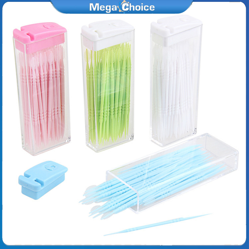 MegaChoice 50pcs/lot Portable Disposable Toothpicks Teeth Cleaning Flosser Travel Two-head Floss Sticks Color Random ราคา 35 บาท*ส่งฟรี