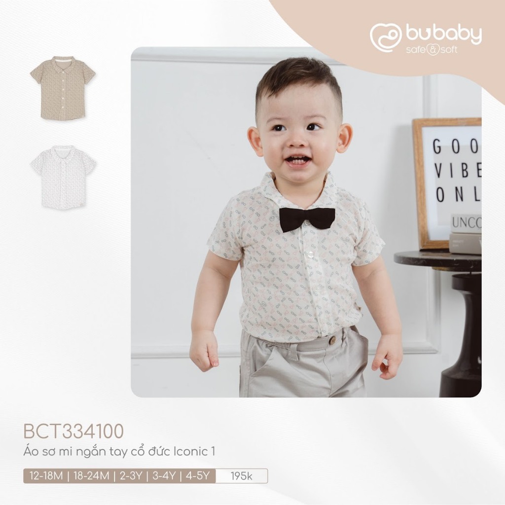 Bubaby - Áo Bubaby sơ mi ngắn tay cổ đức Iconic 1, vải mềm mịn siêu mát cho bé - AOO273005