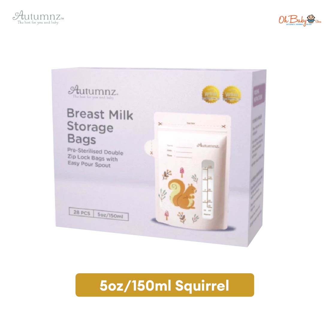 Autumnz Pre-Sterilised Double Zip Lock Breastmilk Storage Bag With Easy Pour Spout (28 bags) | Oh Baby Store