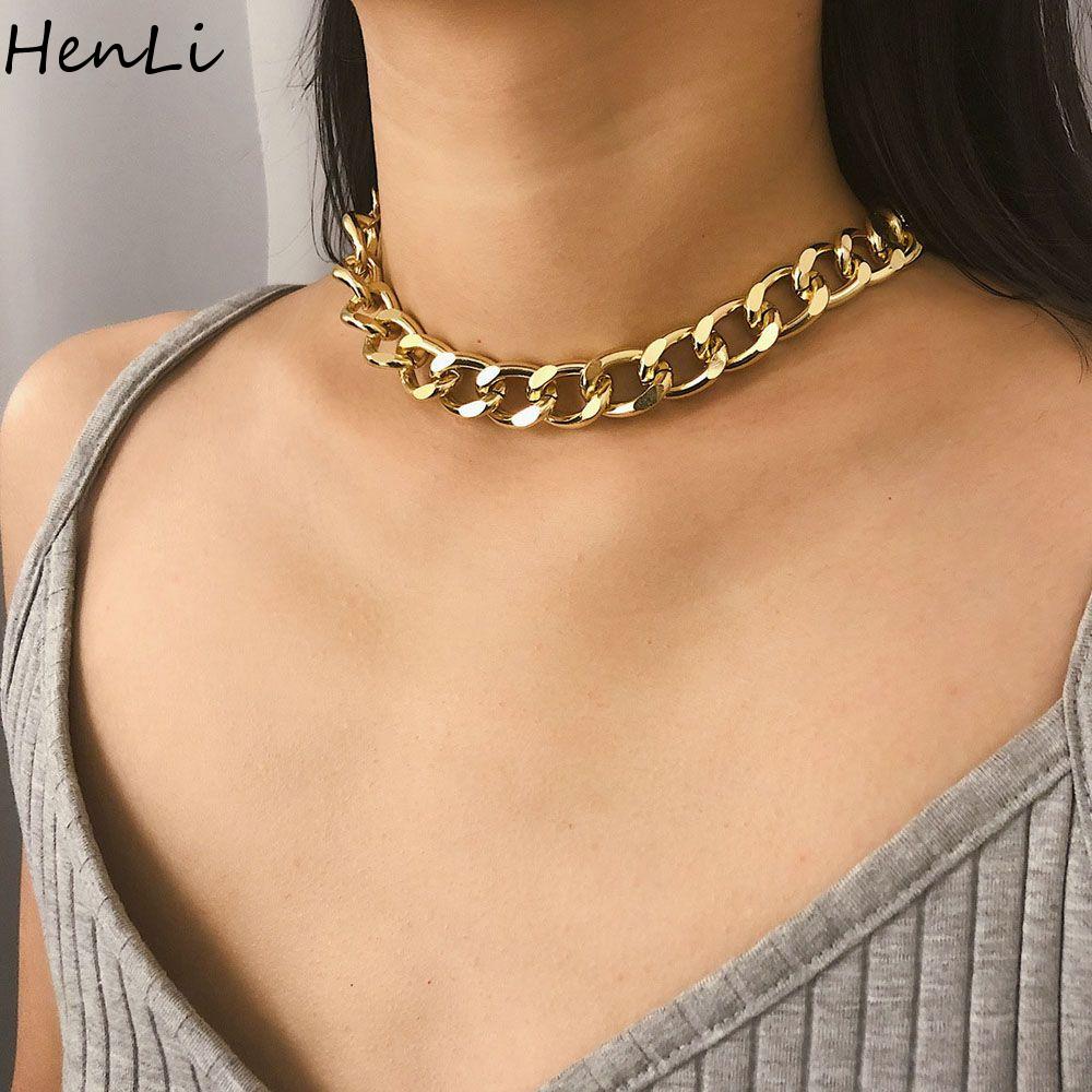HENLI Punk Đơn giản Chuỗi dày Vàng To lớn Quà tặng cho phụ nữ Chuỗi hạt Trang sức Phụ kiện thời trang Choker
