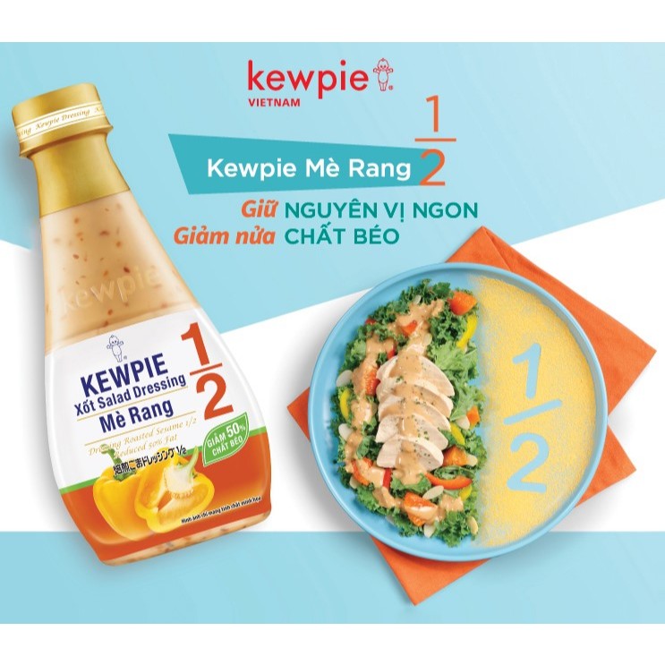 KEWPIE + chai 1/2 ÍT BÉO 210ml + SỐT MÈ RANG ÍT BÉO Reduced Fat Salad Dressing Roasted Sesame Sauce