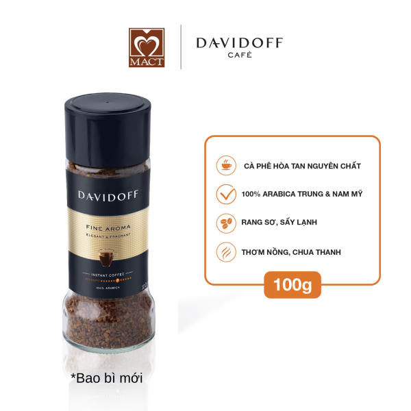 Cà phê hòa tan DAVIDOFF CAFÉ FINE AROMA - 100% hạt Arabica - Thơm nồng, chua thanh - lọ 100g