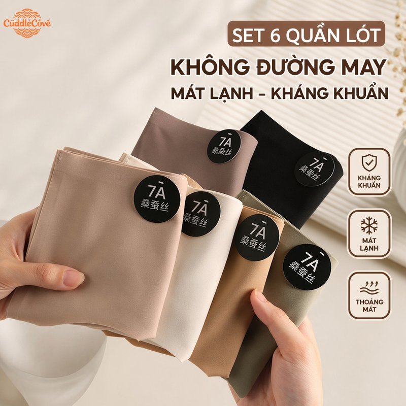 CuddleCove Combo 6 quần lót su 7A không viền liền mạch kháng khuẩn co giãn thoáng khí vải thun lạnh mặc hàng ngày