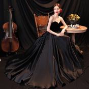 Elegant Host Long Black Bandeau Evening Gown