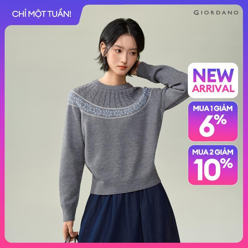 GIORDANO Women Sweaters Cable Knit Jacquard Sweaters Crewneck Raglan Sleeve Fashionable Casual Relaxed Sweaters 18356517