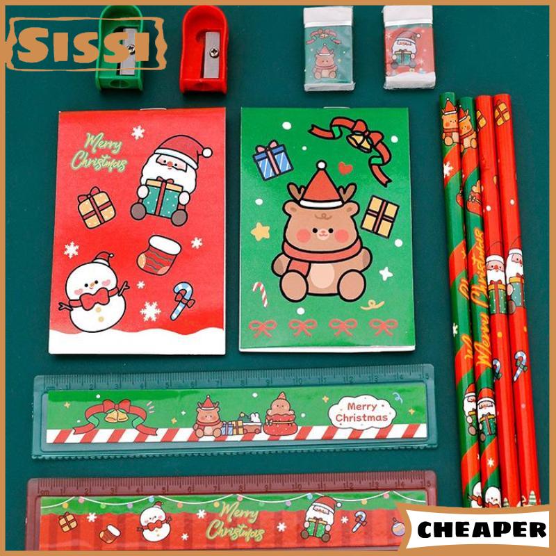 Sissi 6 cái bộ phim hoạt hình giáng sinh bút chì mài tẩy bút chì thước kẻ trẻ em dễ thương văn phòng phẩm đặt trường văn phòng phẩm cung cấp