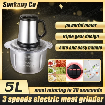 5L electric meat grinder, household meat grinder, vegetable mixer, meat mixer, portable meat grinder, 3 Speeds Stainless Steel Chopper Meat Grinder Household Mincer(Double knife)