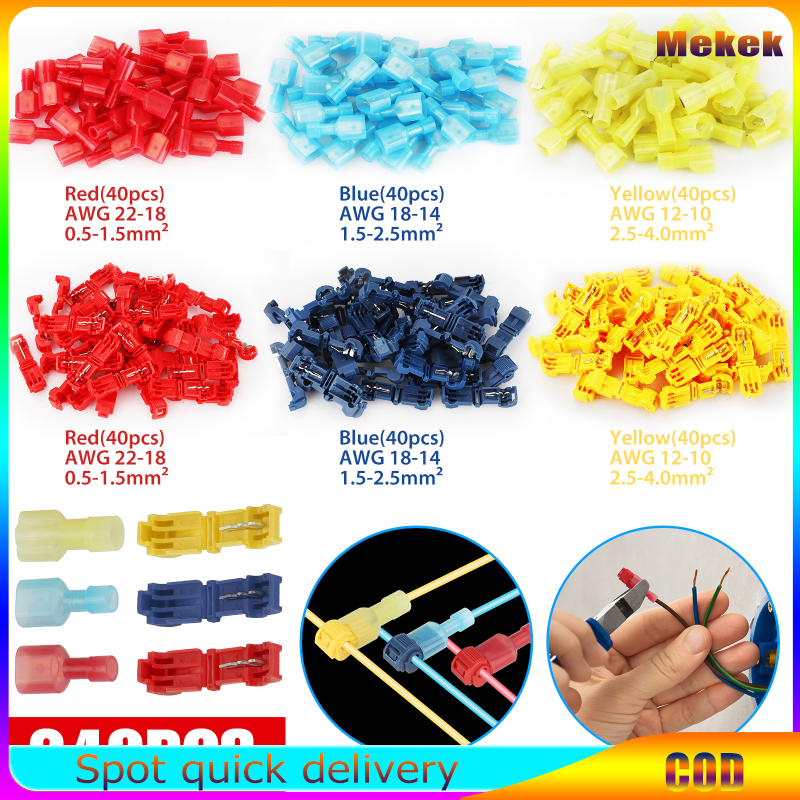 240pcs t-tap đầu nối dây điện Kit 22-10 AWG tự Tước nhanh chóng Splice thiết bị đầu cuối dây điện Bộ dụng cụ phân loại