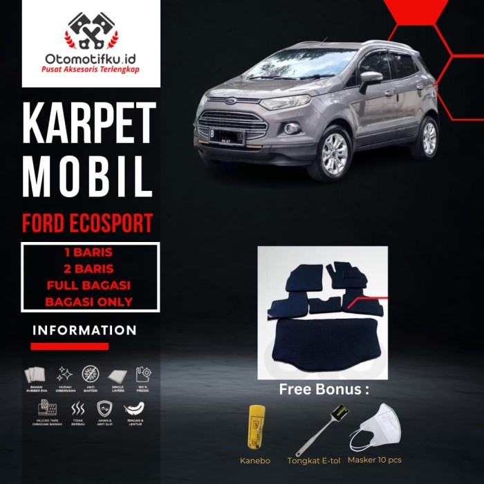 Karpet Mobil Ford EcoSport Bahan Single Layer Rubber Eva Premium - M (2 Baris), Hitam-Merah Harga 550,000 rupiah*Gratis Ongkir