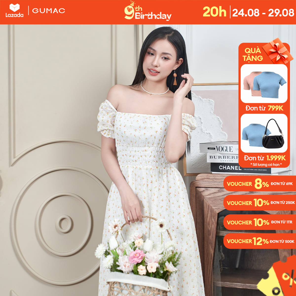 Đầm maxi tay phồng thời trang gumac de04017