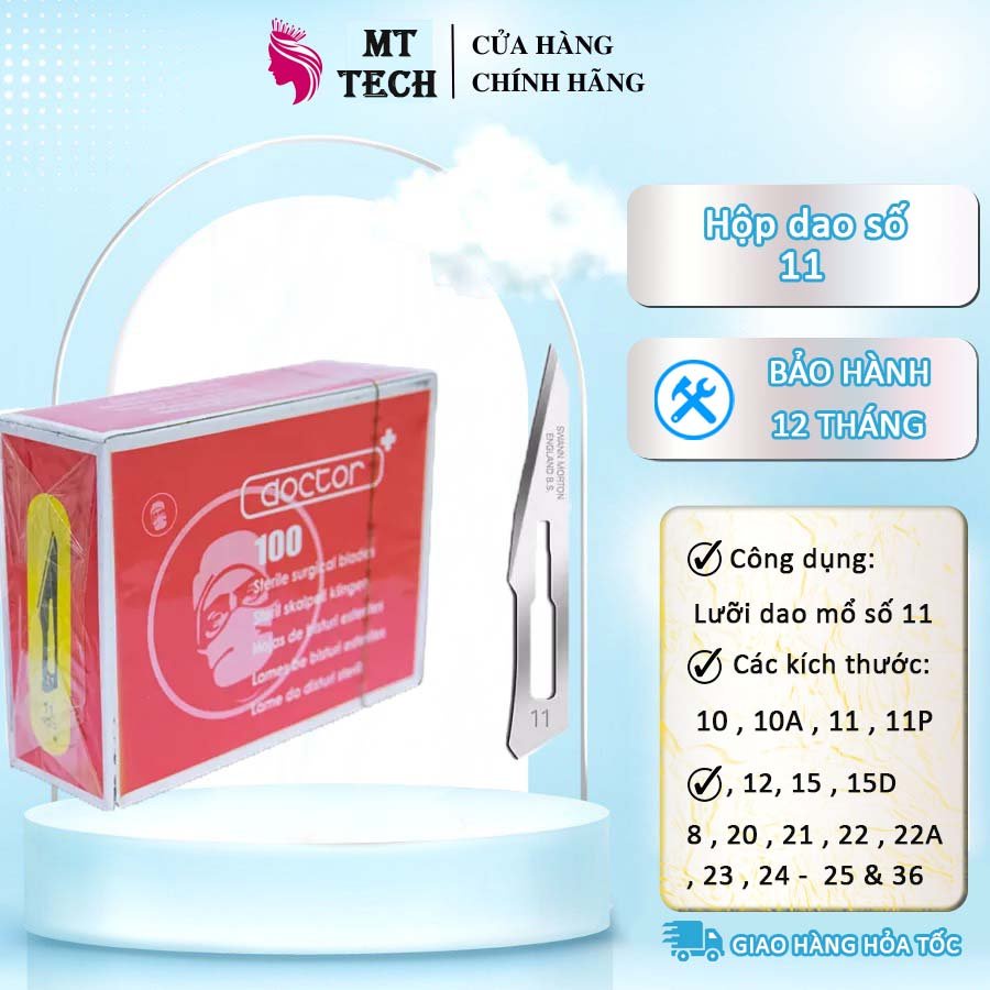 Hộp 100 chiếc lưỡi dao mổ lăn mụn kiato các số 11 hàng chuẩn y tế chính hãng.