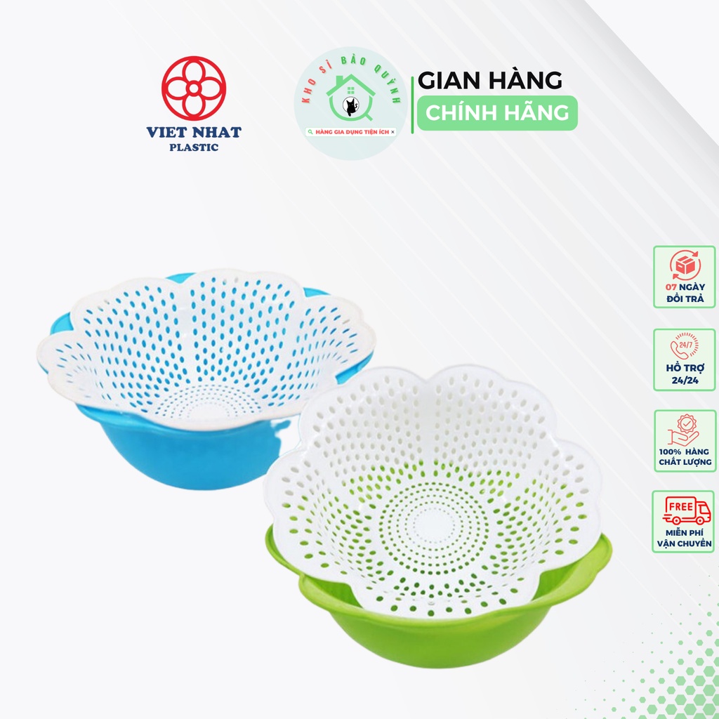 Bộ thau rổ nhựa hoa mai việt nhật tiện ích, rổ nhựa kèm chậu 2in1 hình hoa mai - 3395