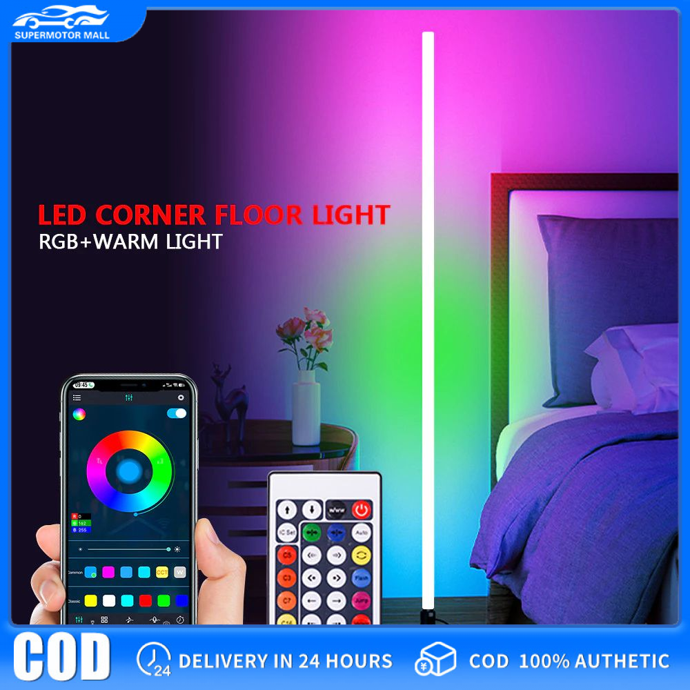 【COD/Original】RGB LED Corner Floor Lamp Color Changing Standing Lamp Atmosphere Lamp Smart App Control Lighting for Living Room Bedroom Multicolor Stand Corner Light with Remote Controlled