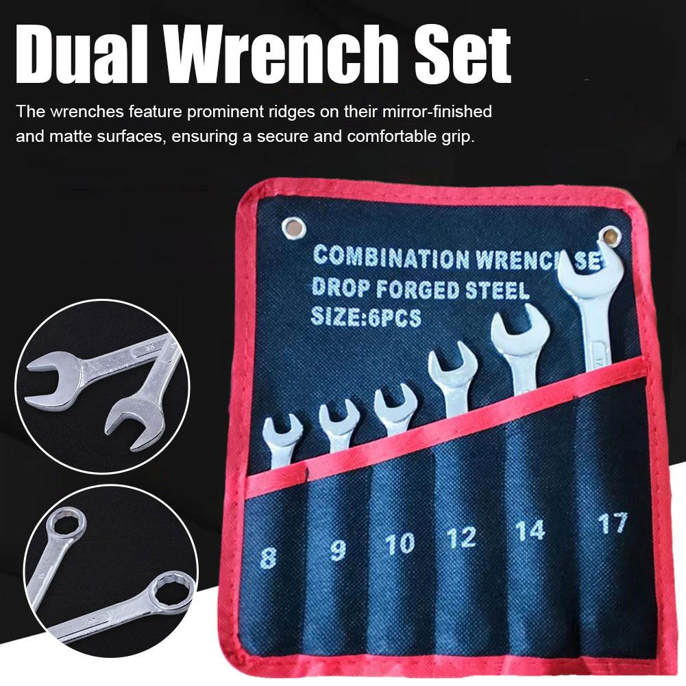 6 PCS Double End Wrench Set Combination Wrench Spanner Set Open Duty Tools Original Set Tools Set Wrench 8-17mm Heavy Portable O9D1