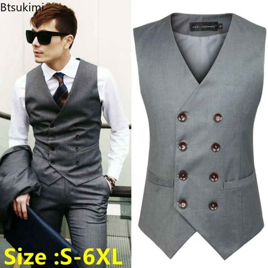 2023 Men's Slim Waistcoat Vest Spring Autumn Solid Double Ed Oversized Suit Vest Men Formal Blazer Vest Wedding Party Vest