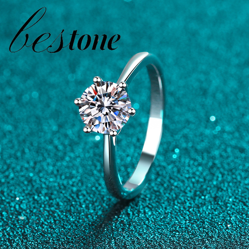 [Có chứng nhận] Nhẫn đính đá Moissanite 6 móng 925 mạ bạc 925 Nhẫn cưới PT950 cho nữ