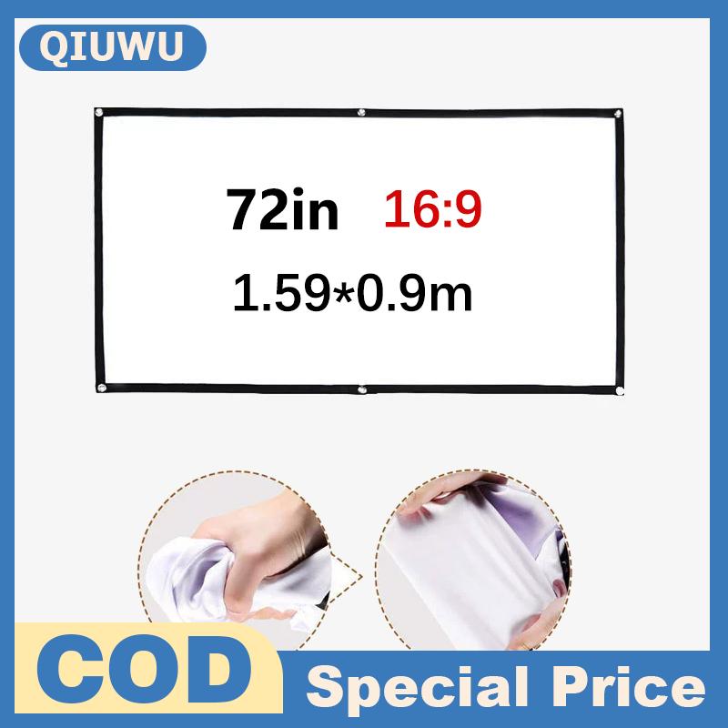 QIUWU Màn hình máy chiếu di động 16:9 Màn chiếu đơn giản màn chiếu 60 72 84 100 120 inch màn hình hiển thị HD cho rạp chiếu phim tại nhà