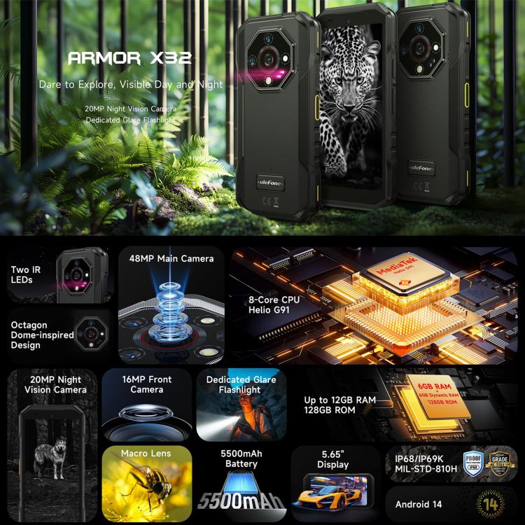 Ulefone Armor X32 / X32 Pro 5G Rugged Phone, 6GB+128GB, Night Vision, 5.65 inch Android 14 MediaTek Helio G91 Octa Core, Network: 4G, NFC, OTG ราคา 9,900 บาท*ส่งฟรี
