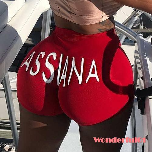 Women´s Summer Shorts, Cute Cartoon Skates Letter Print High Waistoomph Slim Shorts