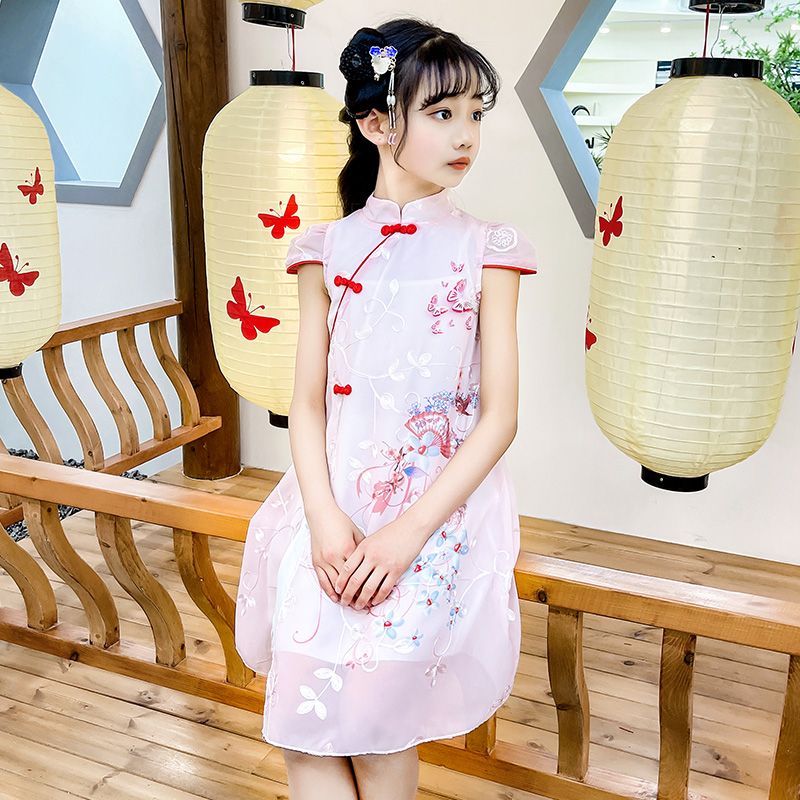 Holidaykids ชุดกี่เพ้าเด็กผู้หญิง,ชุดเดรสกี่เพ้าสไตล์วินเทจใหม่ชุดเจ้าหญิงฮันฟูหวานสำหรับเด็กผู้หญิงตัวเล็กฤดูร้อนแขนสั้น SkirtHK0543ทรงเอ ราคา  694 บาท*ส่งฟรี