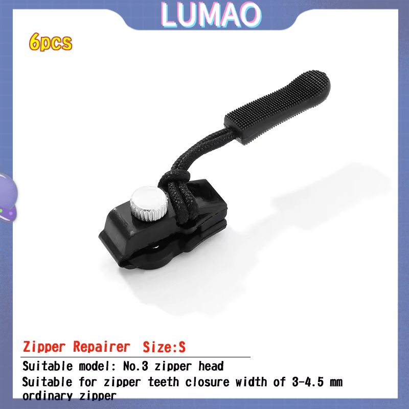 LUMAO 6PCS Instant Zipper Repair Kit – Universal Detachable Zip Heads 3 Sizes No-Sew for Jackets & Bags