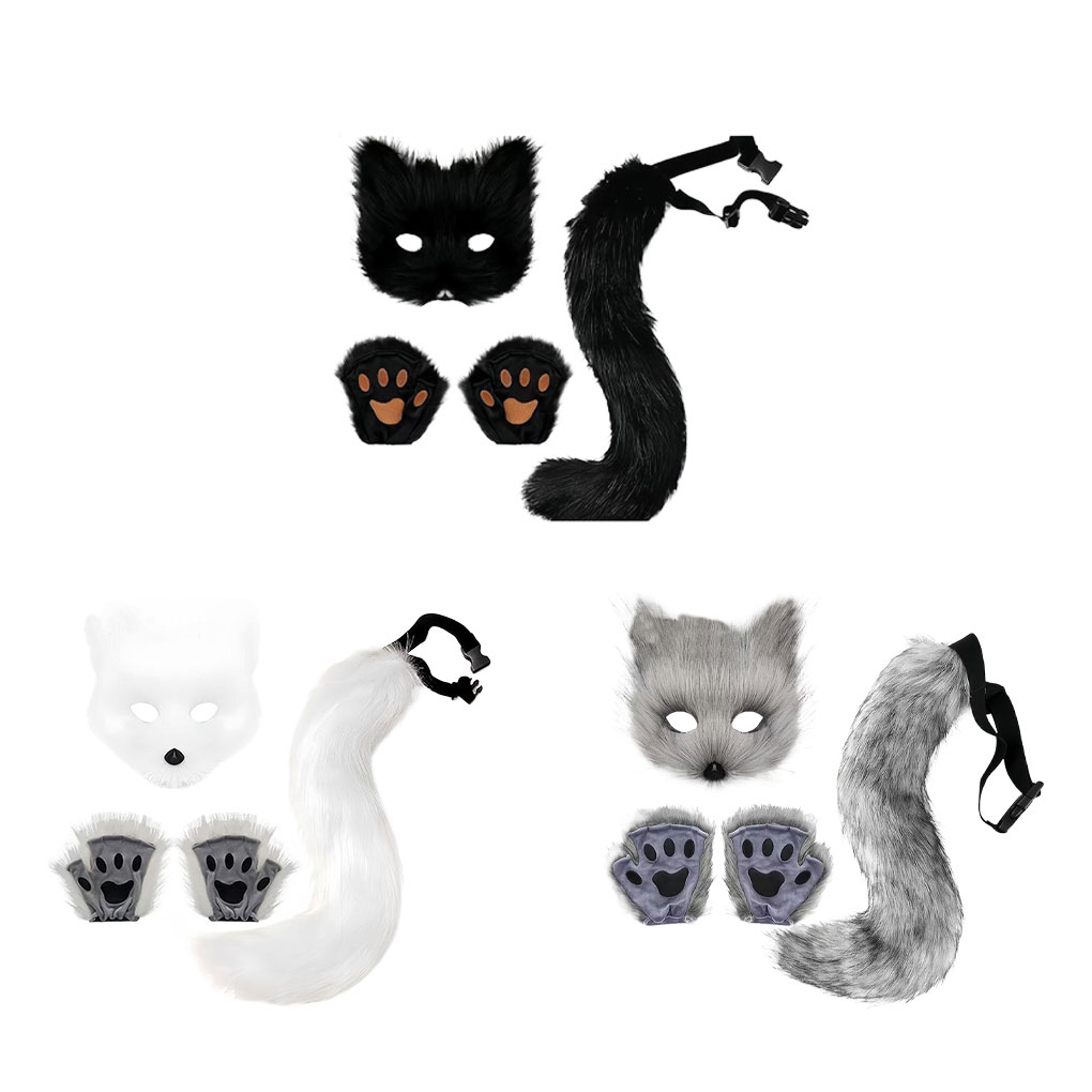 Realistic Halloween Costume Set With Plush Gloves And Tail Prop Cosplay Prop Accessories Simulated Costume Halloween Set