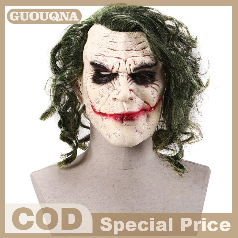 GUOUQNA หน้ากากโจ๊กเกอร์ฮาโลวีนคอสเพลย์สยองขวัญหน้ากากตัวตลกที่มีผมสีเขียว ราคา 173 บาท*ส่งฟรี