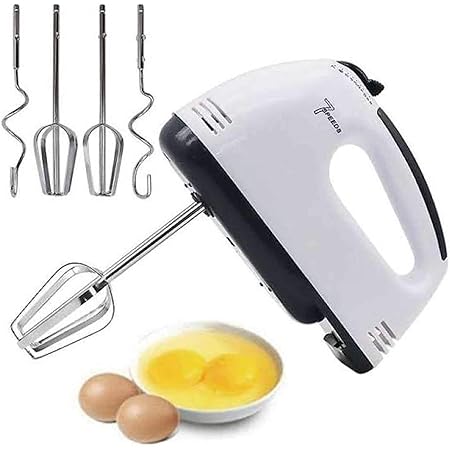 Scarlett Hand Mixer - 7 Speed Egg Beater with Chrome Beater + Dough Hook (White, 260W)