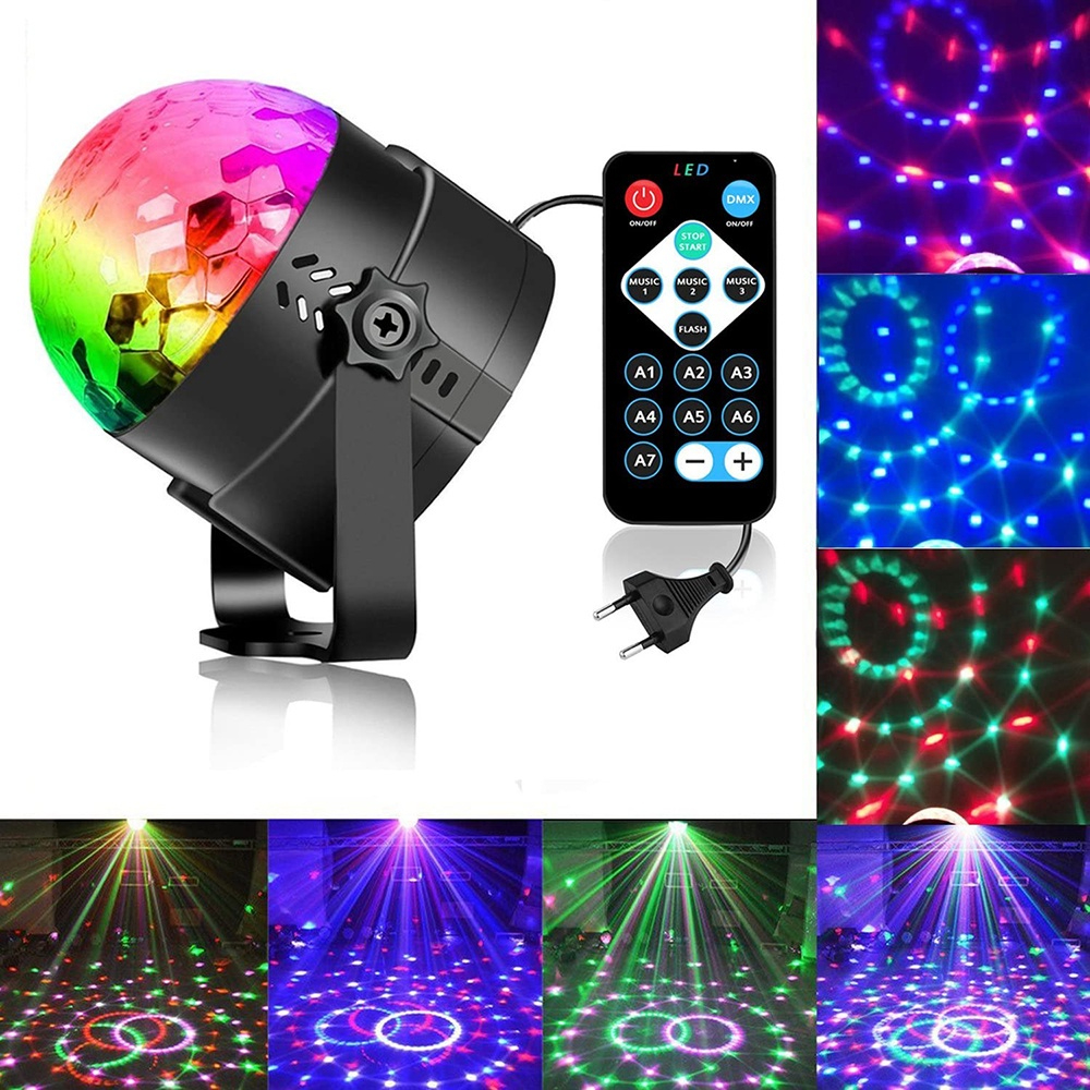 【TheCoachesJournal】Mini Remote RGB LED Crystal Magic Rotating Ball Stage Lights Sound Activated Disco Light Music Christmas KTV Party EU