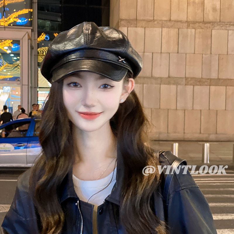 VINTLOOK Fashion Women Leather Beret Pu Octagonal Cap British Style Vintage Hat ราคา 152 บาท*ส่งฟรี
