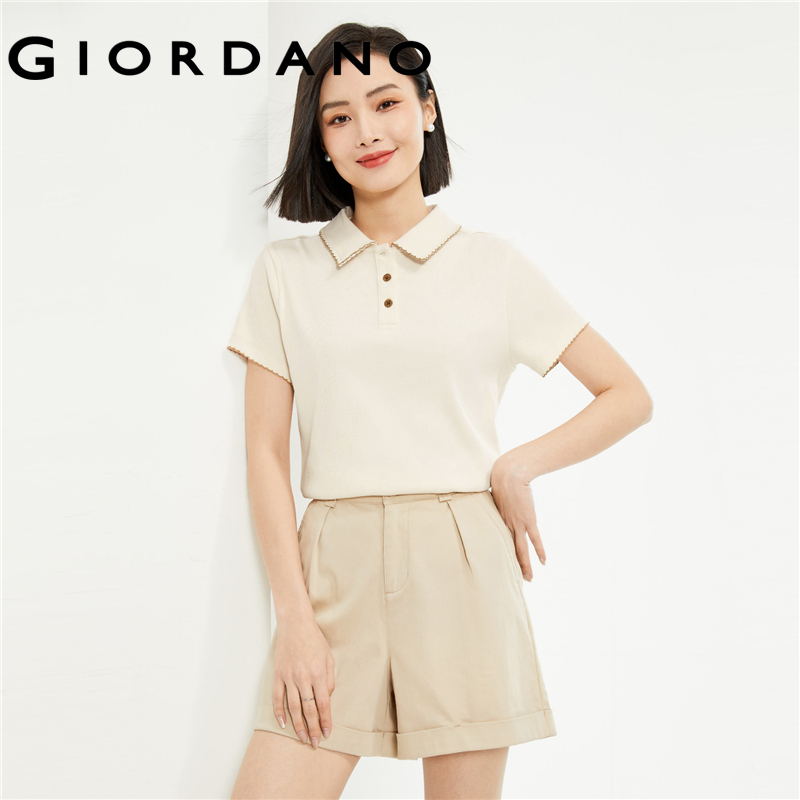 Giordano women polo shirts contrasting wave trims polo shirts short sleeve slim summer fashion casual polo shirts 13314213