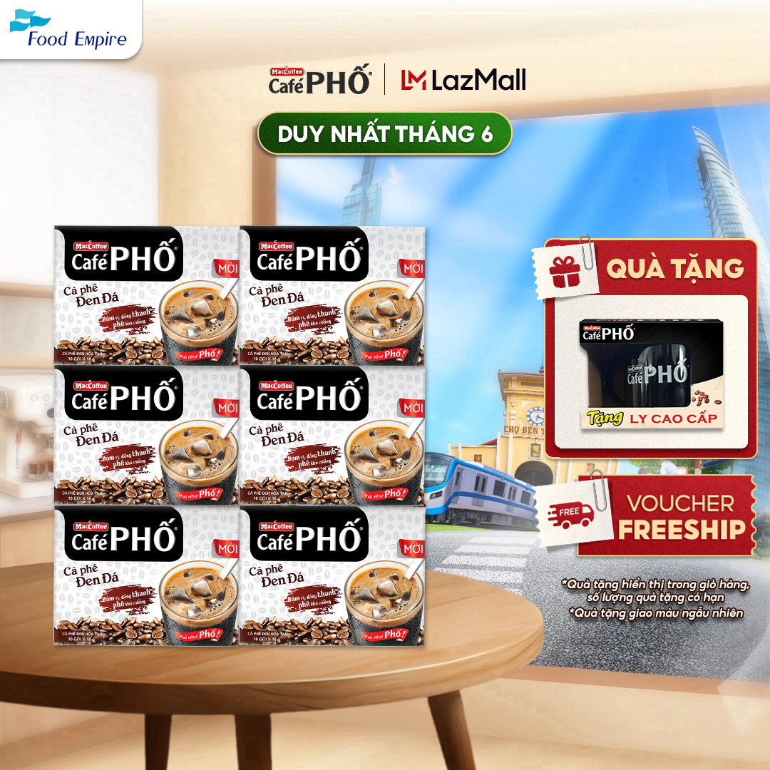 Combo 6 hộp Cà phê Phố Đen Đá - Maccoffee (hộp 10 gói x 16g)