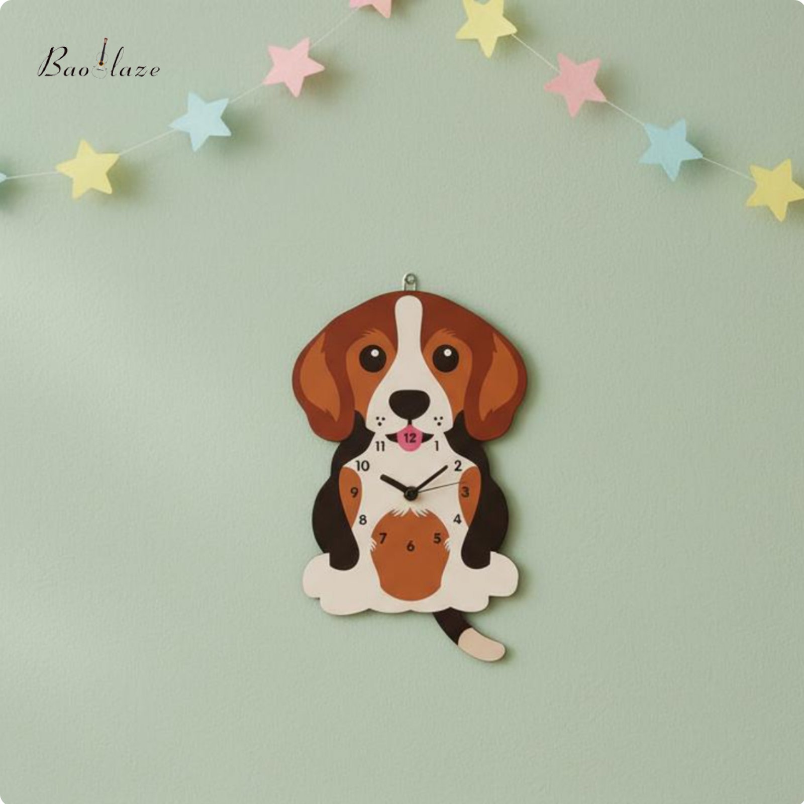 Baoblaze Easy Setup Swinging Tail Dog Clock High-Quality Wood Cartoon Beagle Wall Clock Battery Powered Timepiece Educational for Children ราคา 18,993 บาท*ส่งฟรี