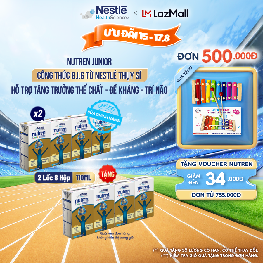 [Tặng 1 Lốc 4 Hộp 110ml] Bộ 2 Lốc 4 Hộp Sữa Pha Sẵn NESTLÉ NUTREN JUNIOR Thụy Sĩ Công Thức BIG Tăng Trưởng Thể ChấtTrí NãoĐề Kháng 110ML 1-10 tuổi