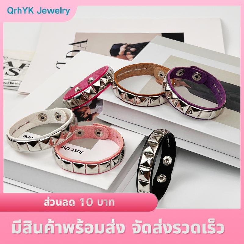 QKJ สร้อยข้อมือสไตล์พังก์90แบบยูนิเซ็กซ์พร้อมหมุดหนัง PU สำหรับคนรักแฟชั่น ราคา 17 บาท*ส่งฟรี