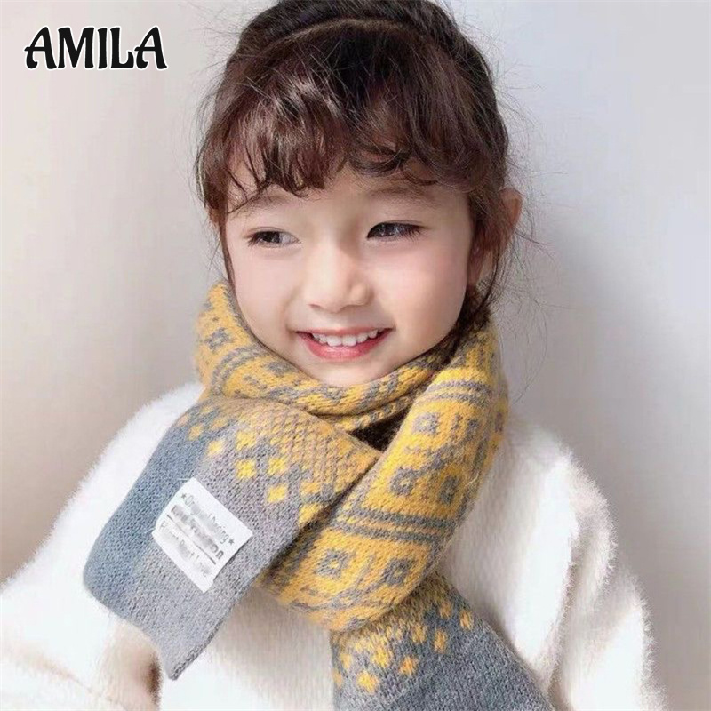 AMILA Children's scarf INS knitted fashionable Korean version to keep warm, windproof scarf for men and women, baby neck scarf