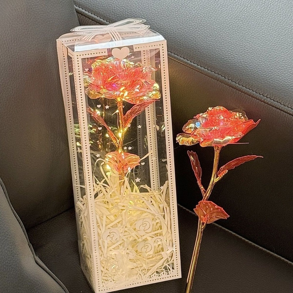 JIYAN2866 Sparkling Simulated Rose with Packaging Box LED Artificial Flowers Simulated Wedding Gifts Valentines Day