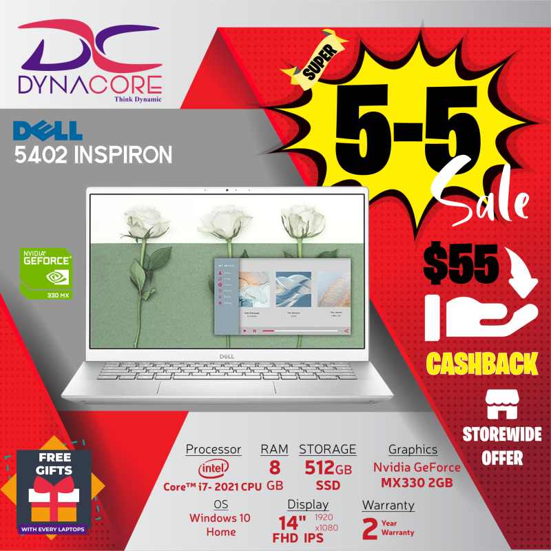 DYNACORE - DELL New Inspiron 14 5402 New 11th Gen Intel® Core™ i7-1165G7 | GeForce® MX330 | 8GB RAM | 512GB SSD | 14 INCH | WIN 10 HOME