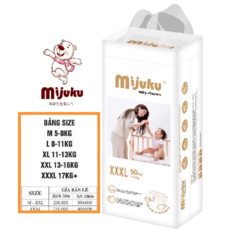 Bỉm mijuku Bịch 50 miếng bỉm/tã quần thời thượng Mijuku đủ size M L XL XXL  XXXL  4XL  5XL siêu sale