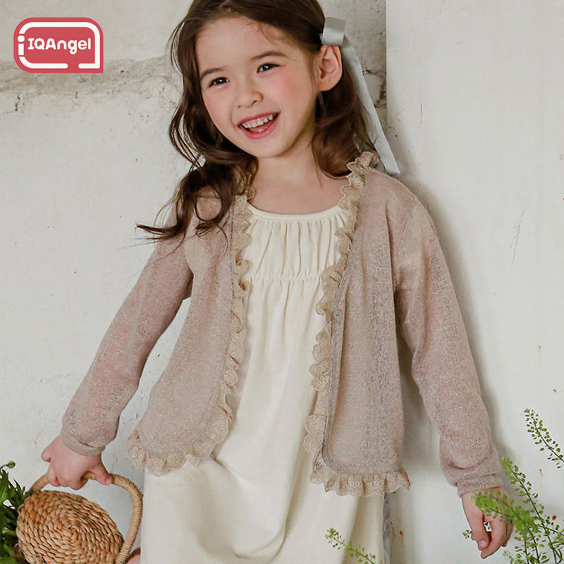 IQANGEL Girls sun protection shirt Korean children's girl air conditioning shirt ladies lace edge thin cardigan fashionable ราคา 220 บาท*ส่งฟรี