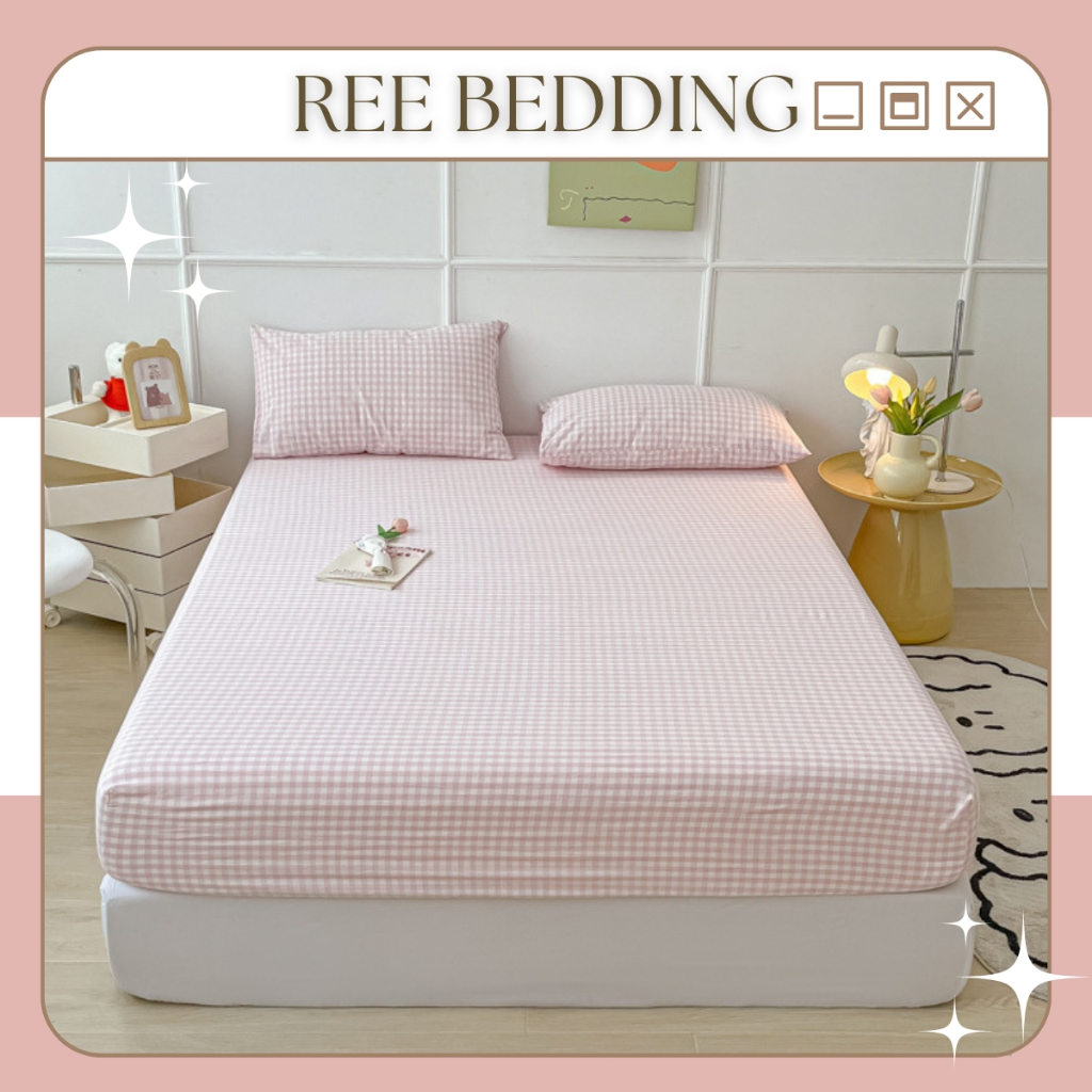 Bộ ga giường và vỏ gối cotton đũi CTD263 REE Bedding hoạ tiết caro kẻ basic đủ size giường nệm